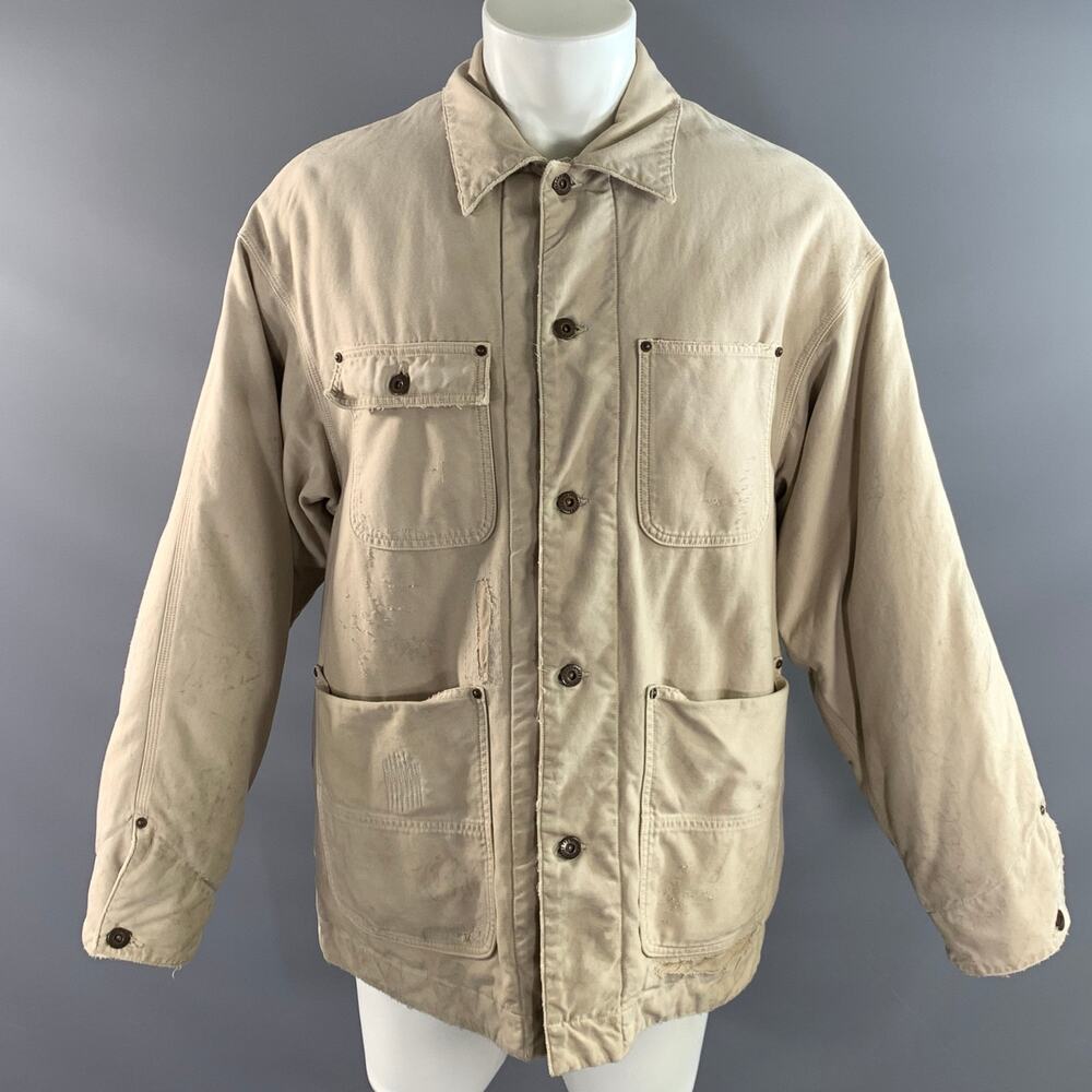 VISVIM Size M Beige Distressed Cotton Military Jacket